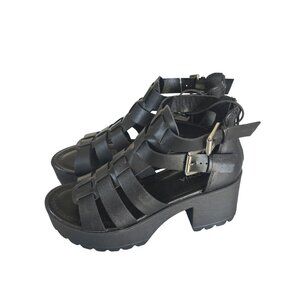 NWT Arizona Jean Co. Black Strappy Platform Sandals Women's Size 6.5 Whimsigoth